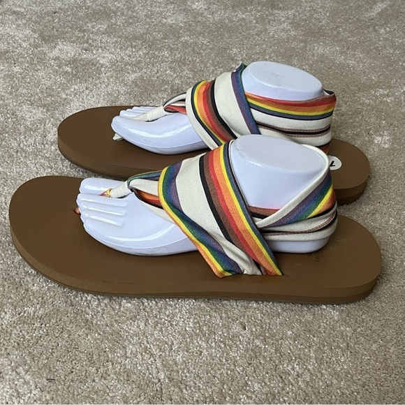 Sanuk x Pacific Pride Sling Flip Flop Sandals-Rainbow Stripe-Men’s 14-Summer-NEW - Picture 9 of 14